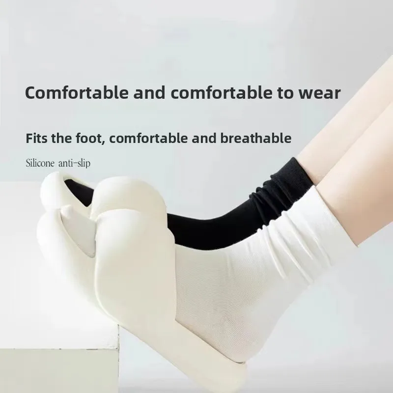 5 Pairs of Women's Socks Mid Tube Stacked Socks Solid Color Flat Bottom Casual Socks Black and White Spring and Autumn Socks