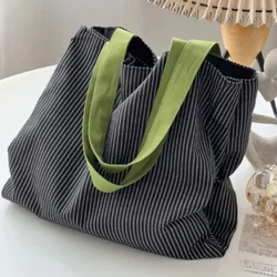 Fashion Plaid Tote Bag Commuter Large Capacity Women's Bag Literary Handbag Casual Canvas Niche Design Shoulder Bag