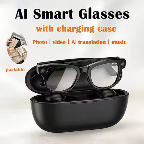 M02 AI Smart Glasses Bluetooth Call Music Player 8MP Camera 100+ Languages Translation Sunglasses with Charging Box