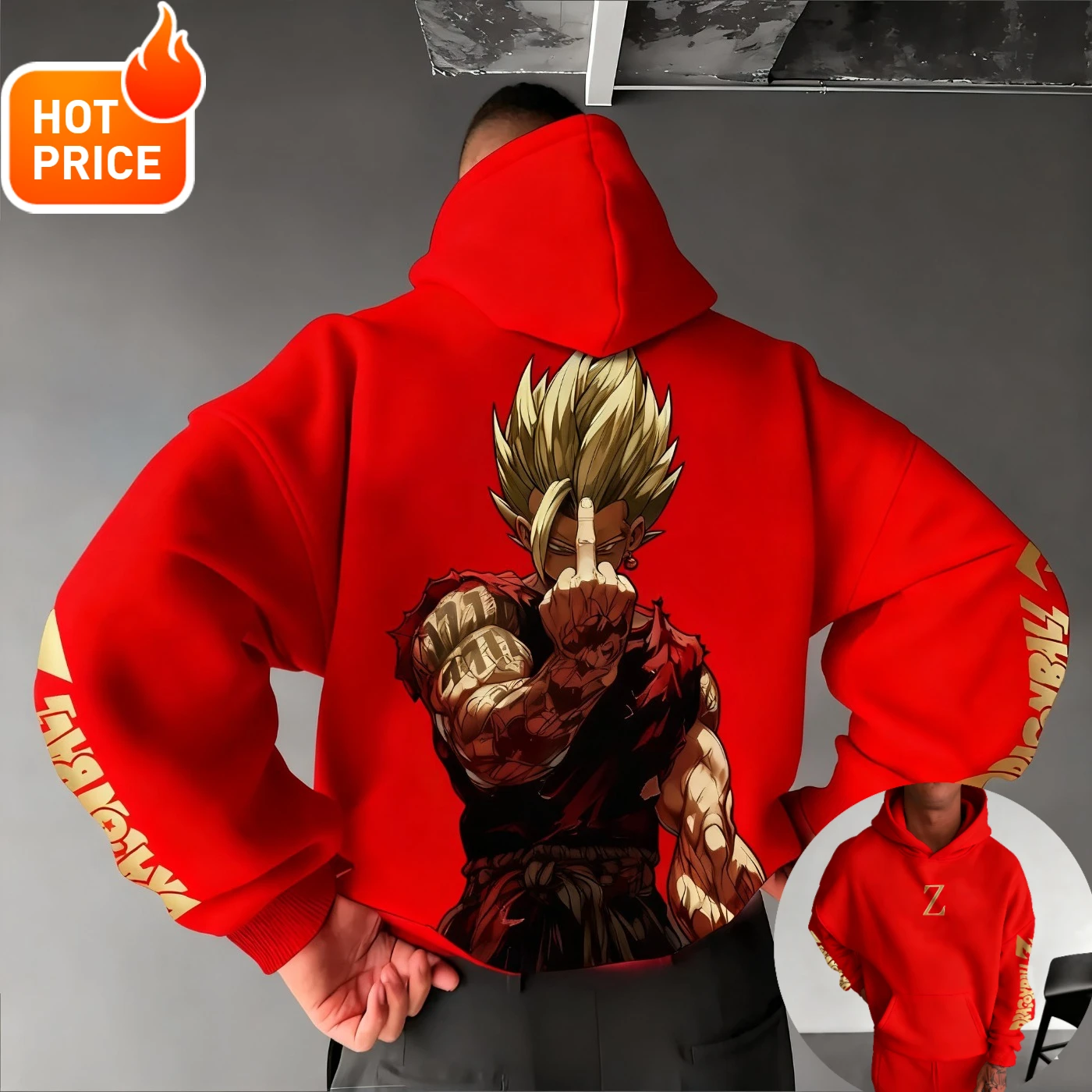 เสื้อฮู้ดผู้ชายลายซุนโกคู ดราก้อนบอล สไตล์ฮาราจูกุ สำหรับฤดูหนาว เสื้อสตรีทแวร์วินเทจทรงโอเวอร์ไซส์ เสื้อฮู้ดแขนยาวแบบยูนิเซ็กส์