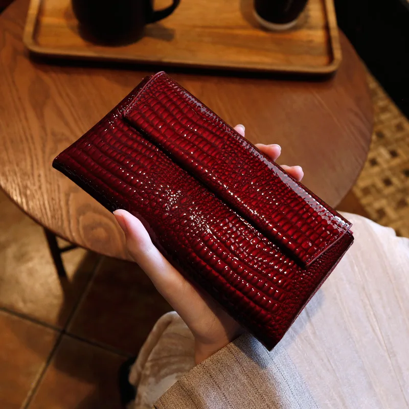 

Женский кошелек из натуральной кожи с магнитной застежкой, RFID-держатель для карт из кожи аллигатора, женский кошелек-клатч большой емкости