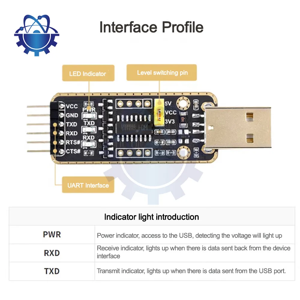 CH343G USB to UART/TTL Serial Communication Module Micro/Mini/Type-A/Type-C Port 5V/3.3V/2.5V/1.8V For Mac Linux Androi Windows