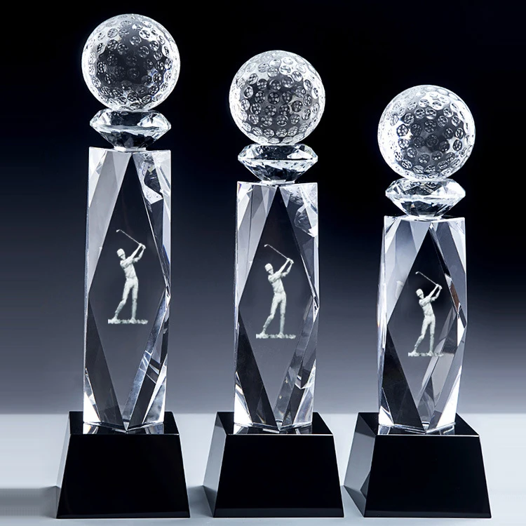 Professional Championship Crystal Golf Trophy Custom Sports Crystal Trophy Folk Art Style