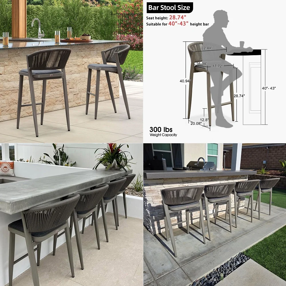

Counter Height Bar Stool Set of 2 Outdoor Bar Stools Modern Bar Height Stools Wicker Barstools for Kitchen Dark Gray Island Cha