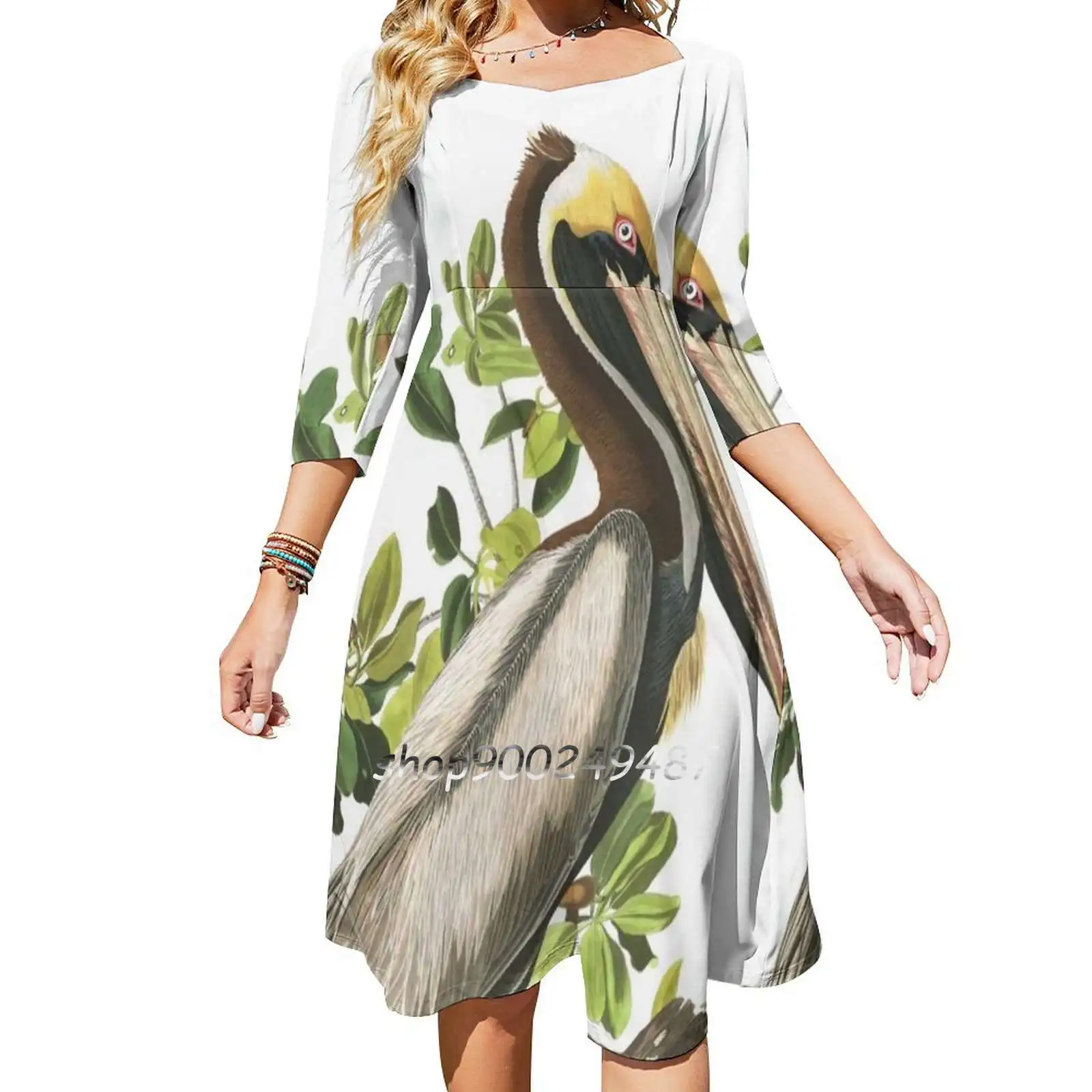 Braunes Pelican-John James Audubon Langarm Sexy Kleider für Frauen 2022, Damen, Vintage, elegantes Partykleid, John James Audubon