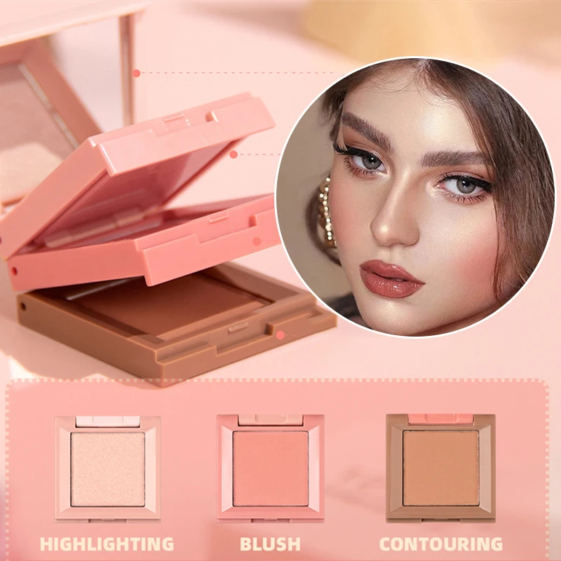 3 in 1 Matte Highlighter Blush Palette Blusher Eyeshadow Powder Face Contour Makeup Palette Multi-color Delicate Shiny Cosmetic