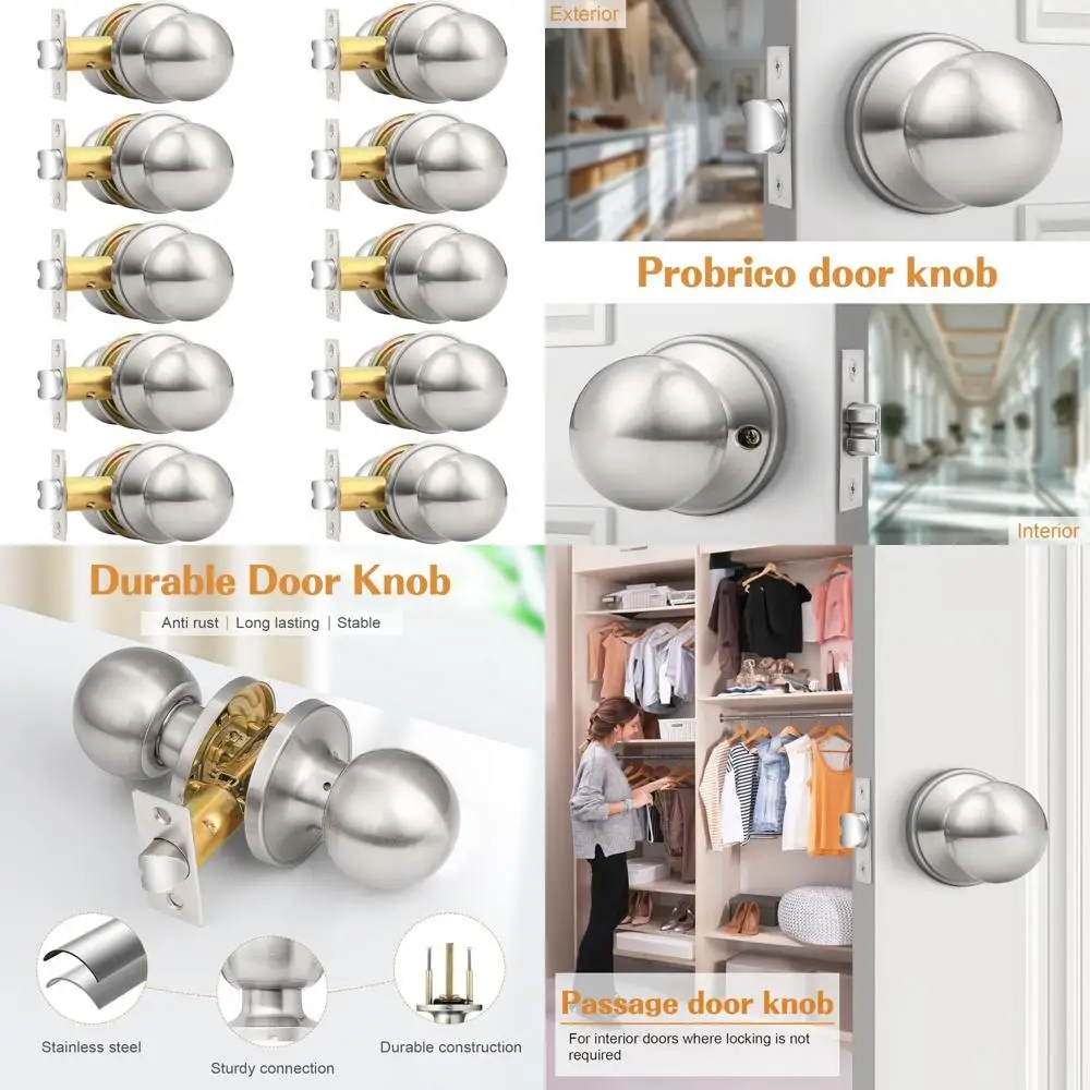 أقفال أبواب مرور بدون مفتاح، مقابض أبواب داخلية من النيكل المصقول، 10 عبوات، مناسبة لأبواب المدخل والخزانة