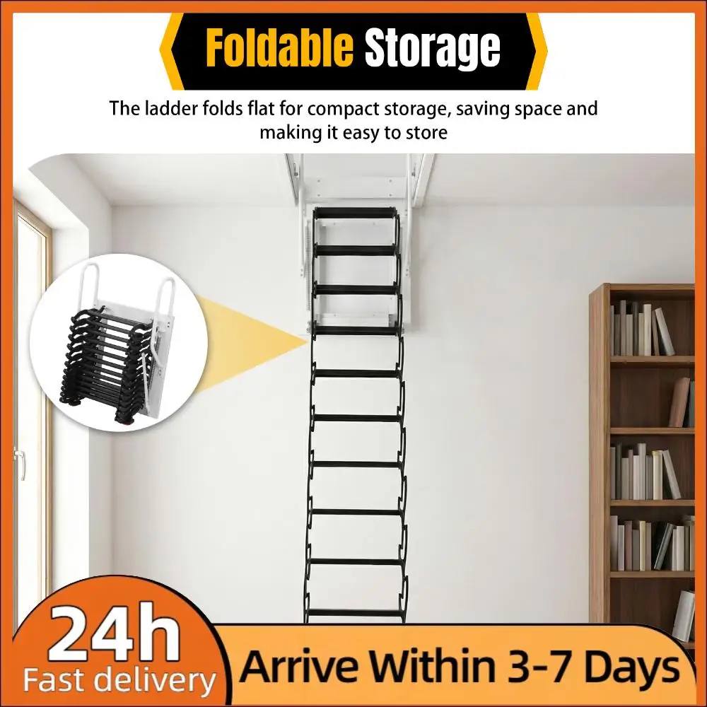 

Space-Saving Collapsible Stair Pull Down System Manganese Steel Attic Staircases 440LBS Capacity for Garages/Roofs/Basements