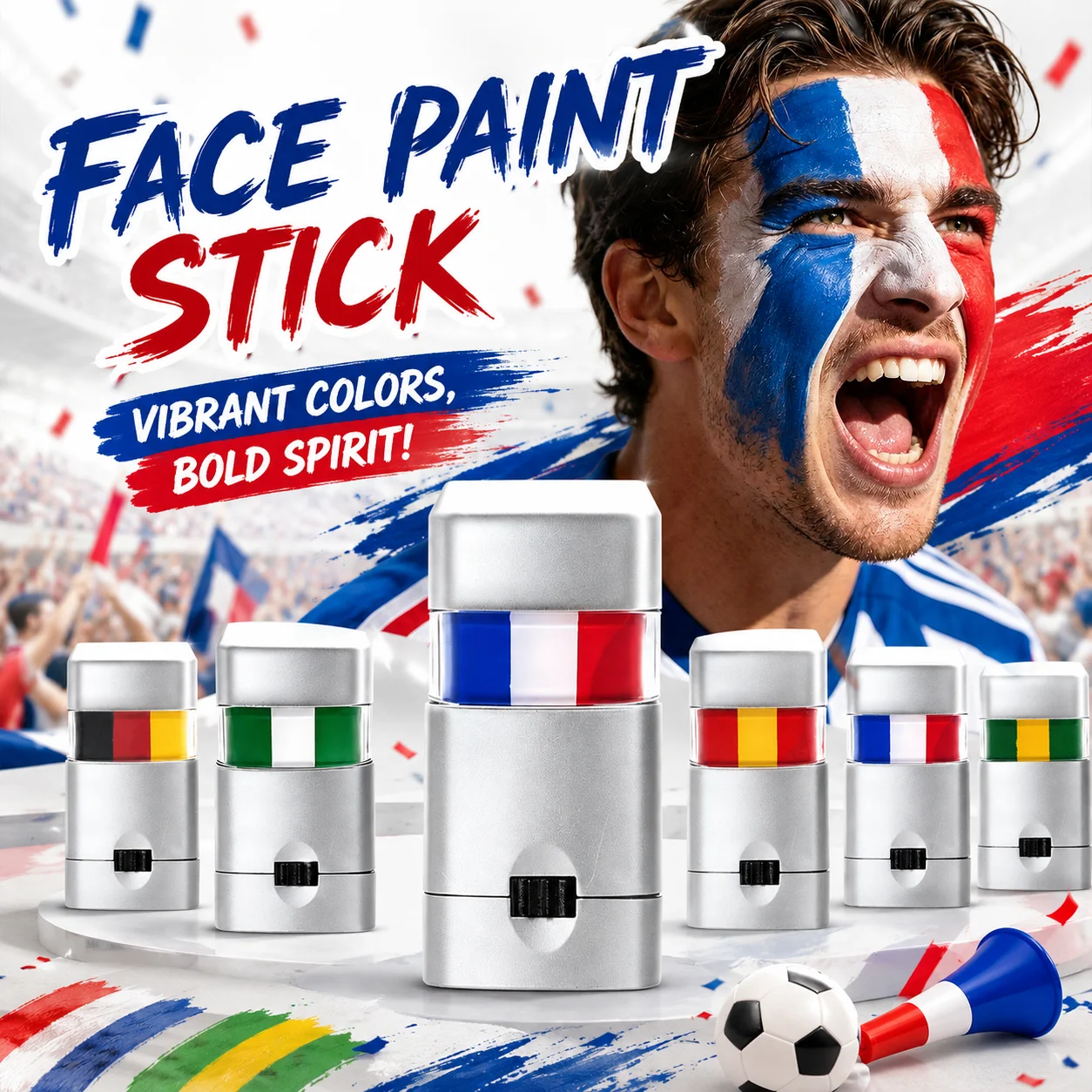 3-Color National Flag Face Paint Stick Sports Fan Face Paint LongLasting Smudge Proof Body Paint For Football Games Carnival