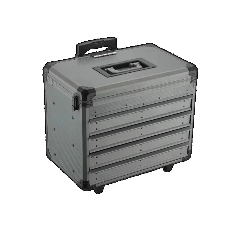 Aluminum Trolley Toolbox Salespeople – Empty Metal, Drawer Storage, Lightweight & Durable