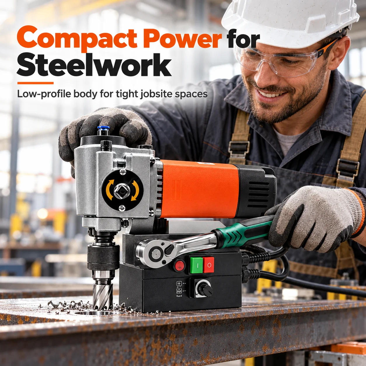 AOLIVIYA 2050W Horizontal Magnetic Drill Press Low Profile Mag Drill 220V Variable Speed Reversible Annular Cutter For Steel