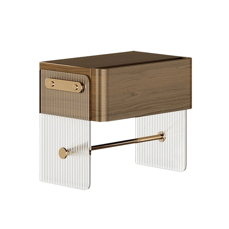 Stainless steel bedside table with acrylic base storage retro bedside table