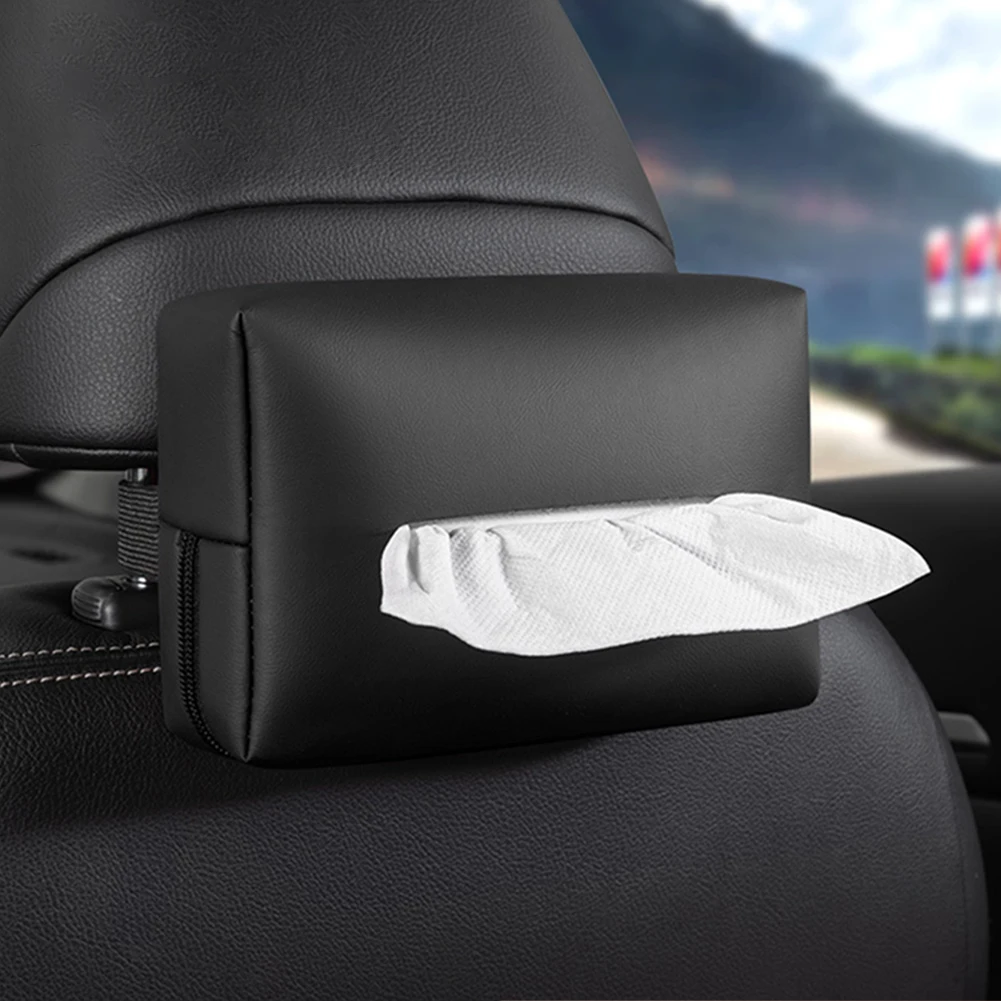 Car Tissue Dispenser Armrest Tissue Box High Density Sponge Leather Material PU Leather Strap Fixation Design Car Interior