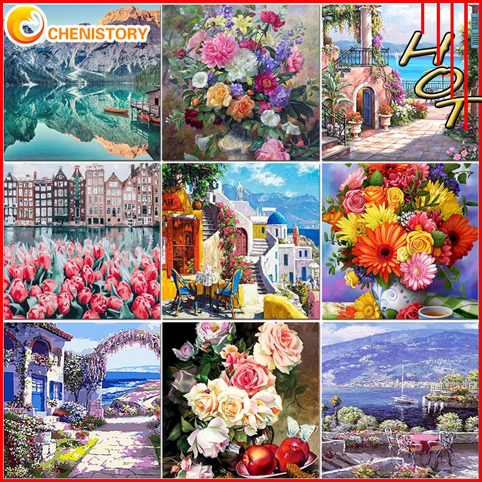 

CHENISTORY Painting By Numbers For Adults DIY Kits HandPainted On Canvas With Framed Oil Picture Drawing Coloring By Number Gift