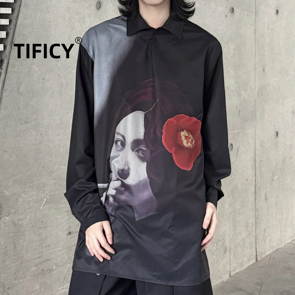 

High Street Shirts Beautiful Printed Artistic Style Dark Style Shirt Men and Women Long Sleeved Streetwear Casual Shirt