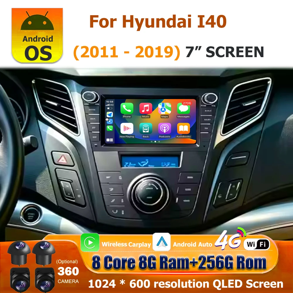 Autoradio Multimedia Videoplayer GPS Navigation Stereo für Hyundai I40 2011-2019 Android 16 Auto Carplay DSP Head Unit 7 Zoll