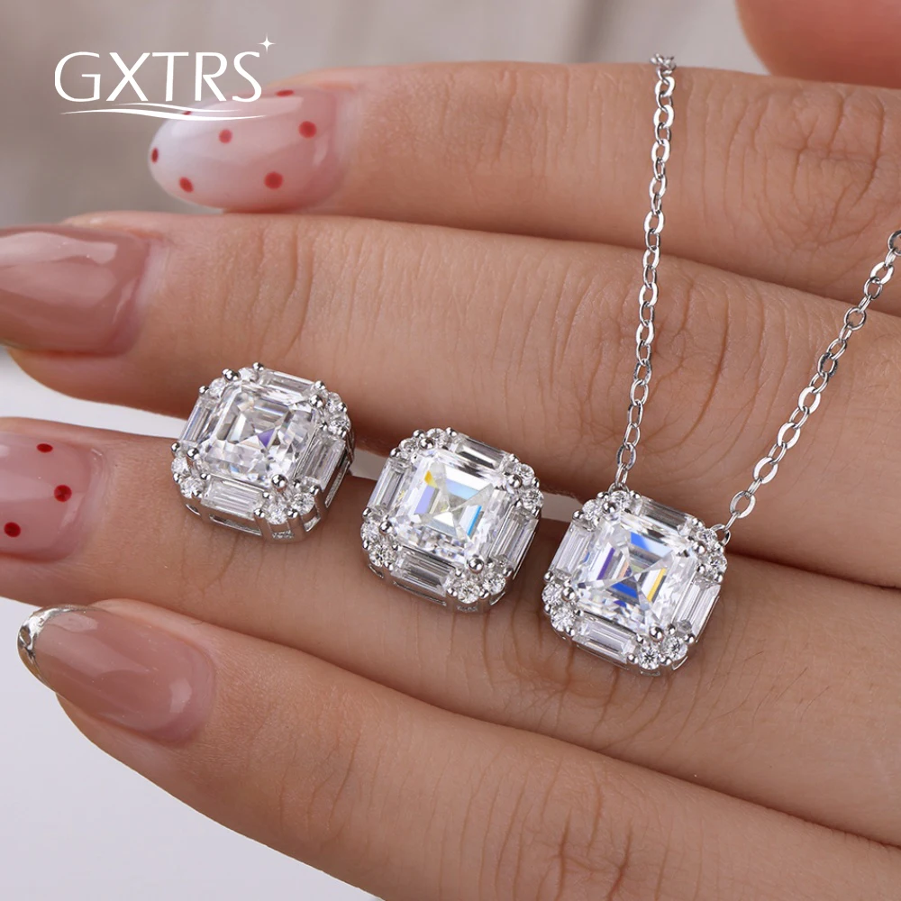 

Ювелирные наборы GXTRS 2CT с огранкой Ашер из муассанита: серьги и ожерелья для женщин, из стерлингового серебра 925 пробы, с лабораторными бриллиантами, для свадьбы, изысканные украшения