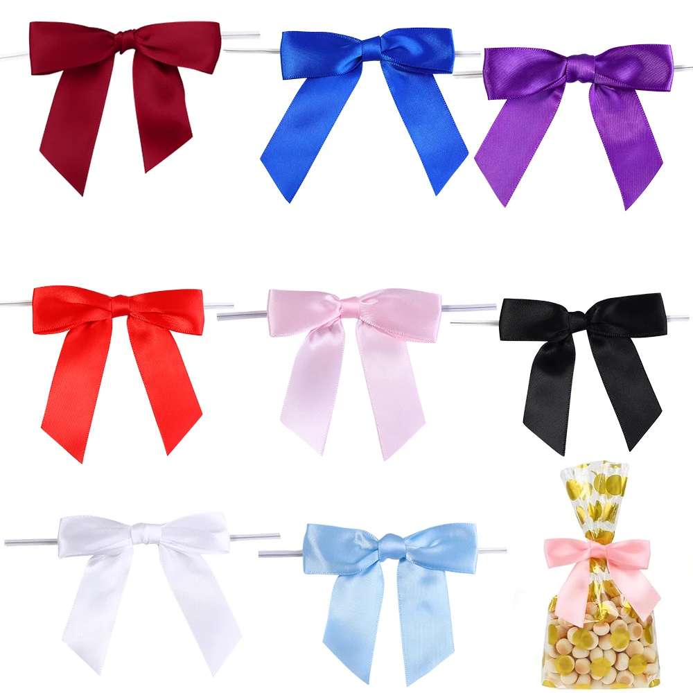 10 teile/los 9X9 cm Bögen Twist Tie Satin Band Bogen Abdichtung Bindung Draht Für Lollipop Süßigkeiten Bäckerei Geschenke verpackung Zubehör – Detail 10