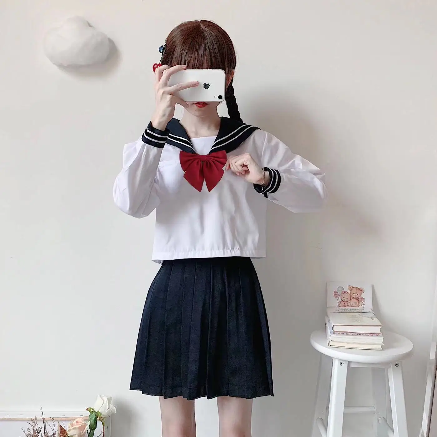 White Schoolgirl Uniform Japanese Class Navy Sailor School Uniforms Students Clothes For Girls Anime COS Sailor Navy Suit