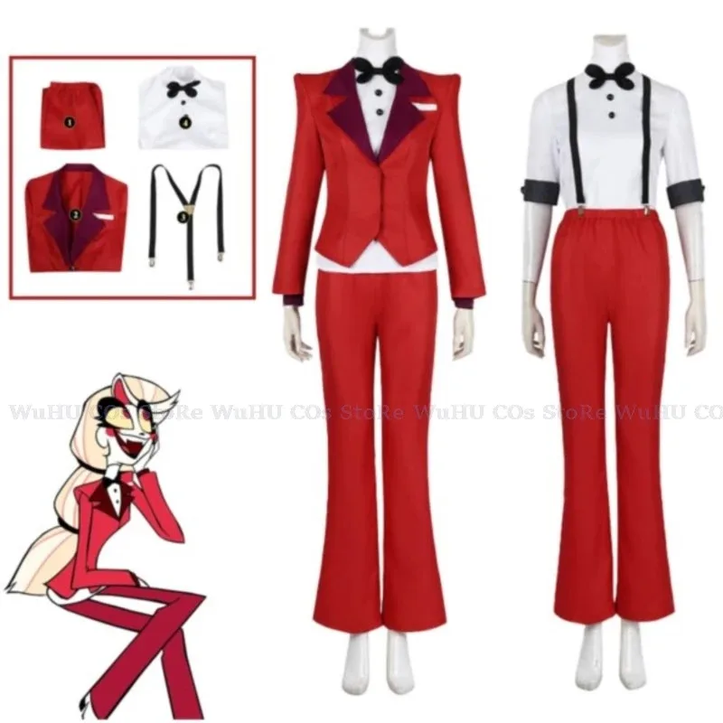 Anime Hazbin Cos Charlie Morningstar Cosplay dibujos animados Hotel fantasía disfraz mujeres adultas uniforme pelucas Halloween carnaval Suita; 6'
