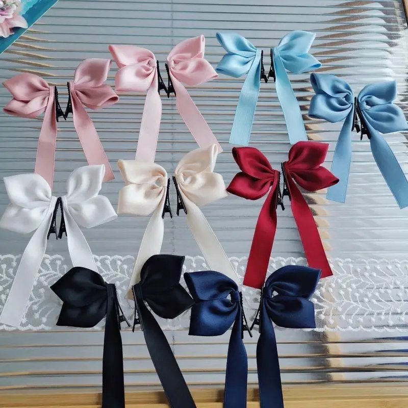 Pinces à cheveux avec nœuds doux pour femmes, 2 pièces, rubans blancs, queue de cheval, couvre-chef mignon pour filles, épingles à cheveux de Style coréen à la mode