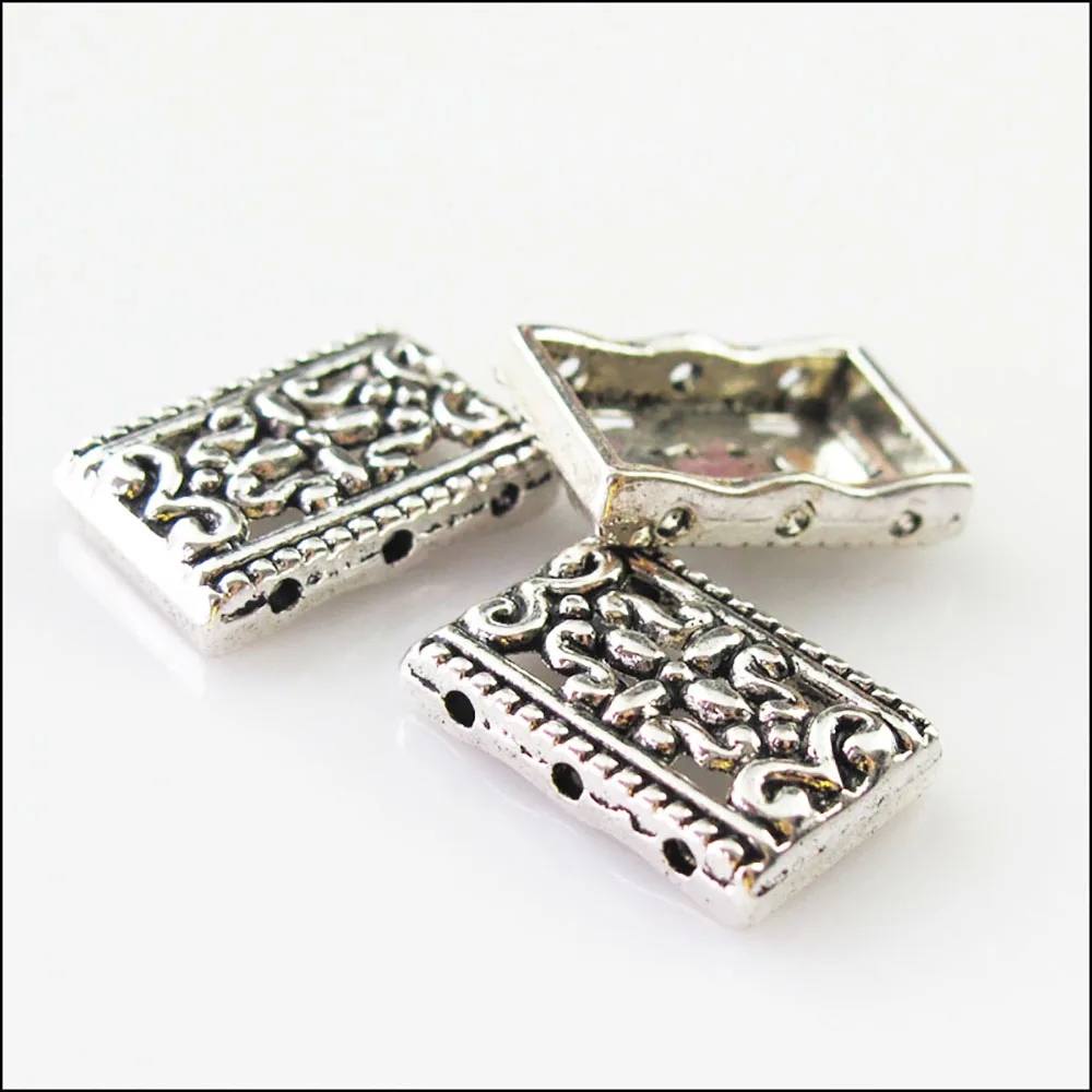 15Pcs Tibetan Silver 2-2 Holes Flower Spacer Bar Beads Charms Connectors 12x17.5mm