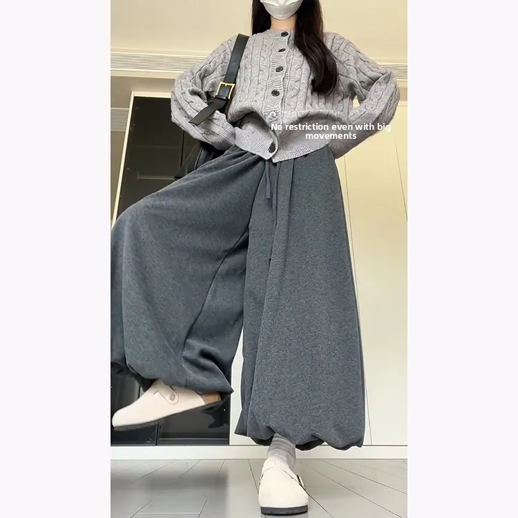 Ay preguiçoso sle macio casual bloomer calças femininas outono inverno nova gota cintura emagrecimento malha glutinoso arroz saia calças