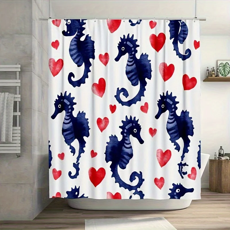 

Темно-синяя занавеска для душа с изображением морского конька, из полиэстера, пригодная для машинной стирки, прочный материал, незаменимая вещь для любителей морской тематики.