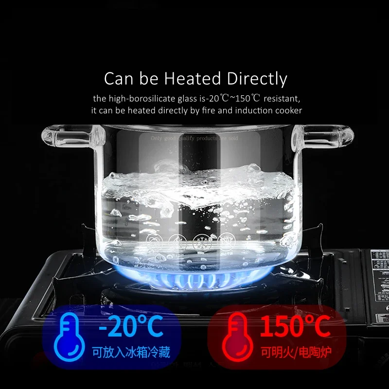 LFGB Certificated Ultra Durable High-borosilciate Glass Pot Transparent Cooking Pot -20℃~150℃ Resistant Kitchen Stewing Cooker