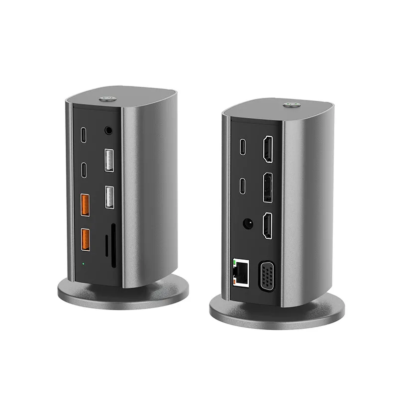 16-in-1 Multi-function Vertical USB-C Multi-screen MST Hub Docking Station Gigabit 8K Vertical Desktop Expander Docking Station