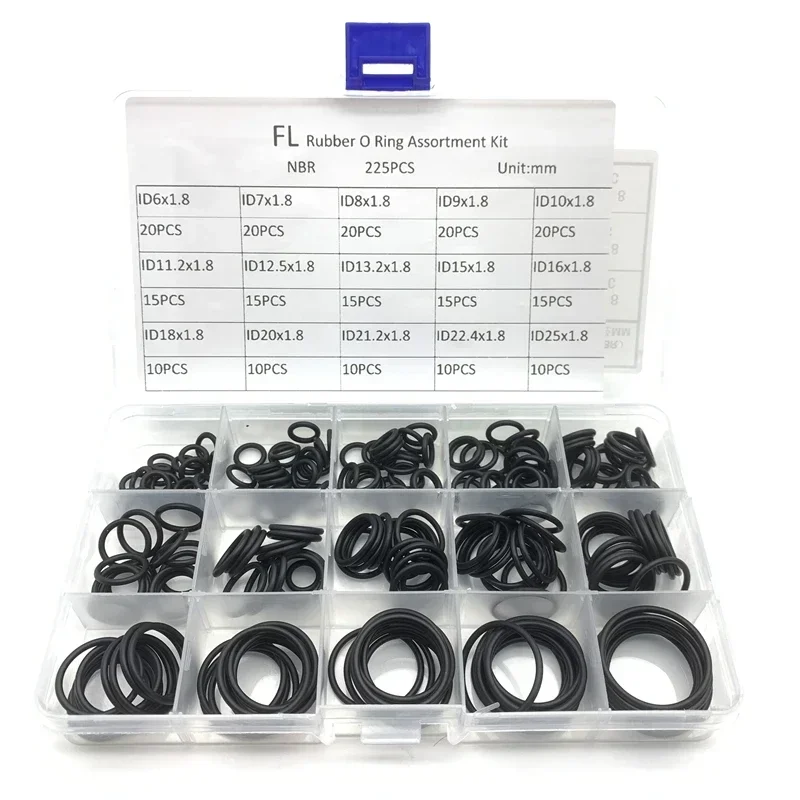 225Pcs 1.8mm Rubber O Ring Set Gaskets Seal Nitrile Rubber Bands High Pressure O-Rings Repair Sealing Elastic Band Rubber Ring