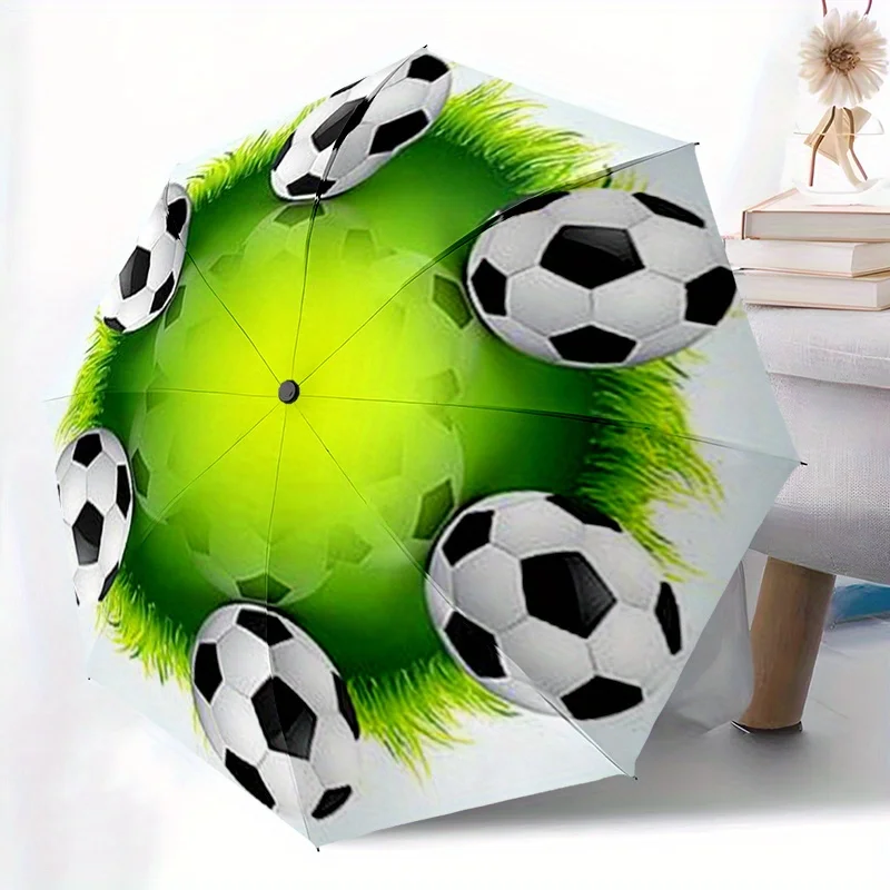 

Automatic Open/Close Soccer Umbrella with Auto Folding - 8-Rib Sturdy Canopy, Portable Sunshade Umbrella with Soccer Ball Patt