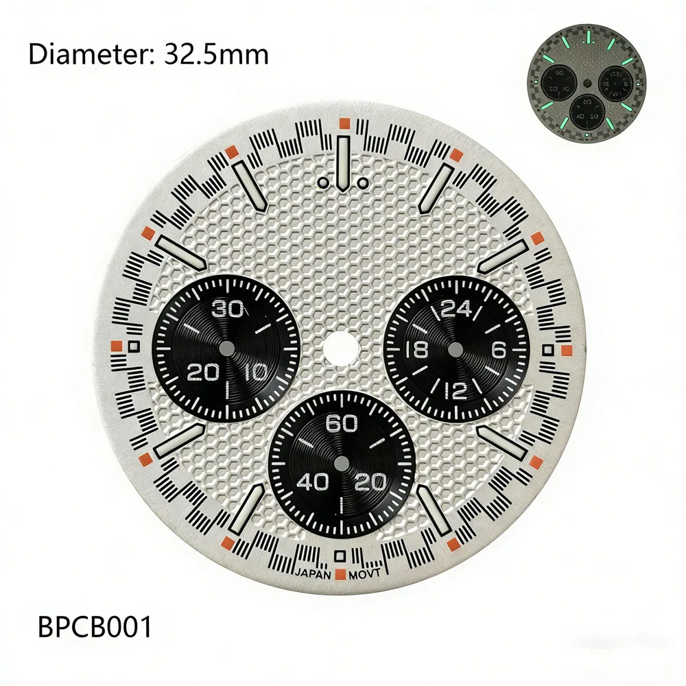 32mm VK63 S Logo Dial Black-White Panda s Dial for VK63 Quartz Movement Chronograph Speed Master Dial 310.30.42.50.01.004 Parts
