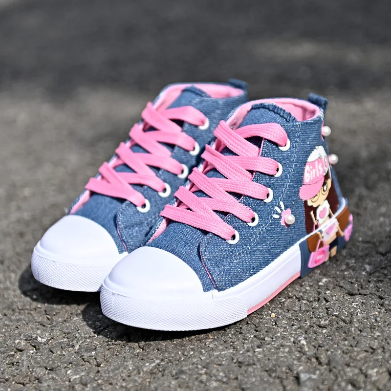 Spring Girls Boys Soft Sole Non-slip Sneakers Autumn New Children's Canvas Shoes Big Kids High Top Single Shoes Student 27-38