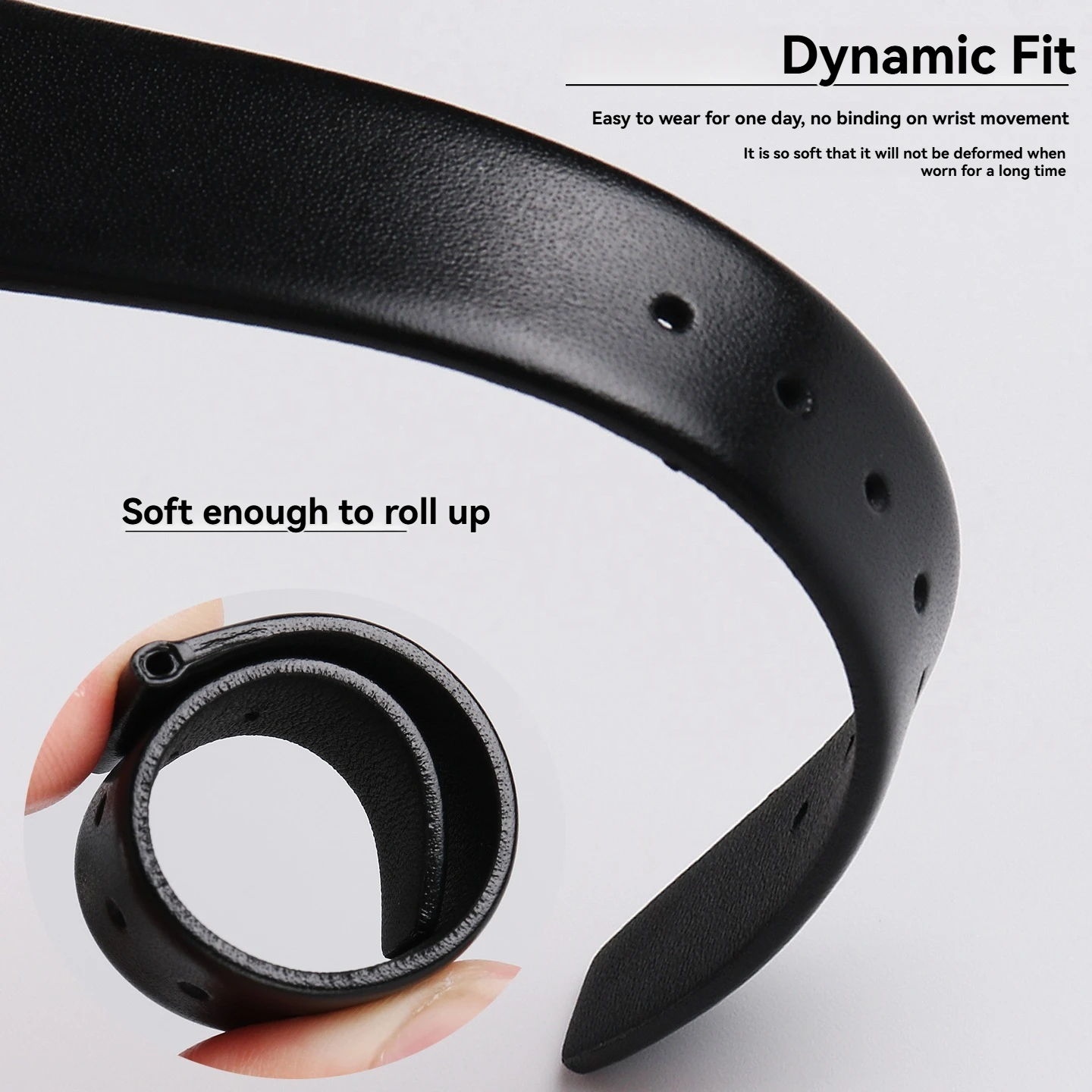 Movado Museum Classic Series 0604230/0604231 얇은 평직 정품 가죽 스트랩 18mm 블랙 시계 체인