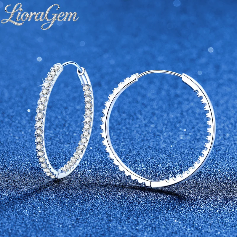 

LioraGem Hip-Hop Full-Diamond Moissanite Large Hoop Earrings, Versatile, Fashionable Earrings for Women Platinum PT950 Stamp