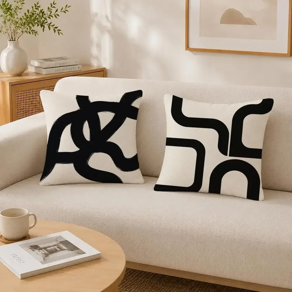Pattern Abstract simple black line printed Cushion Cover Soft Fluffy Short Plush  Pillow Case  Sofa Bedroom Home Decor