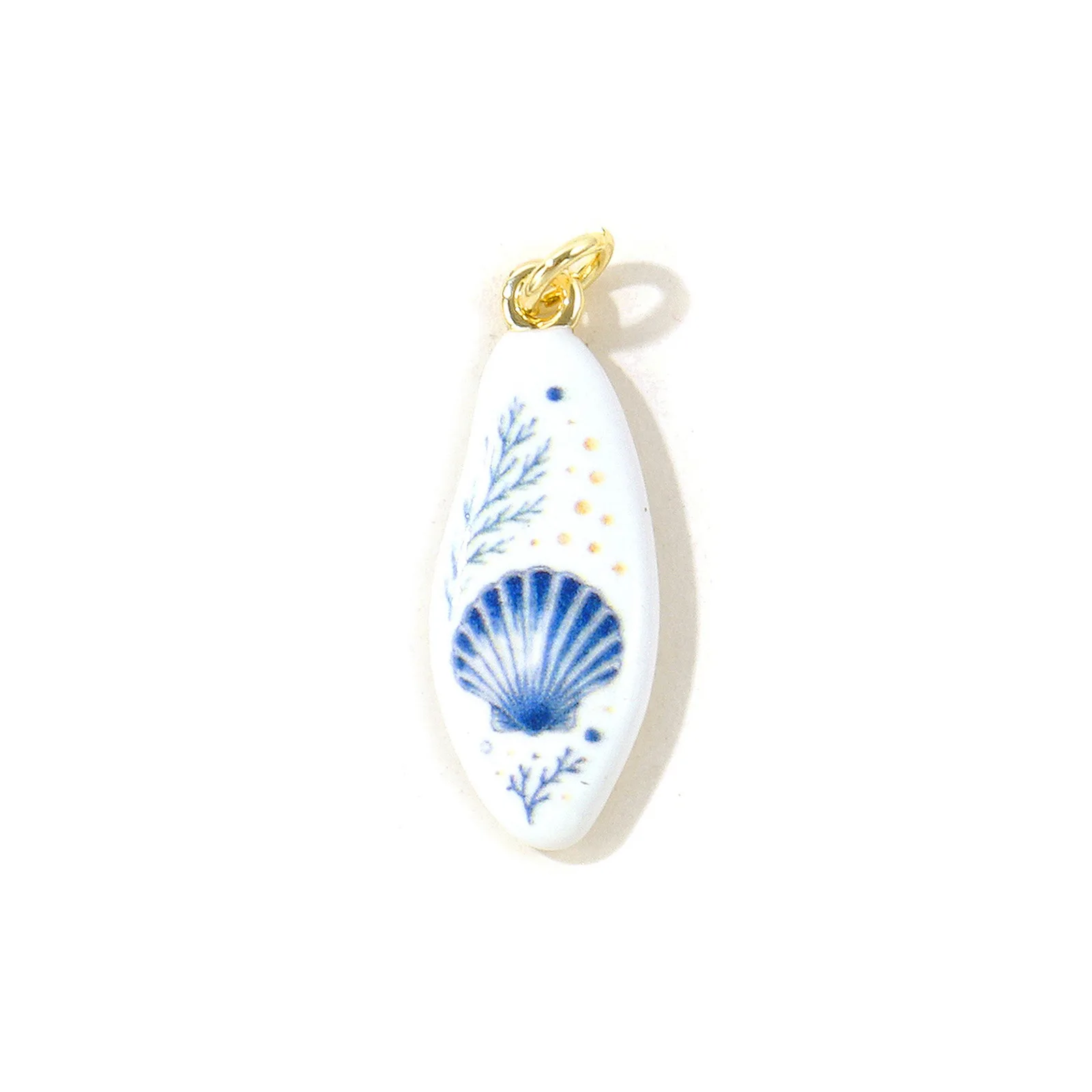 1 Stück Ozean-Schmuck Muschel-Schildkröten-Seepferdchen-Anhänger 18K vergoldet blau doppelseitig emailliert bedruckter Messinganhänger DIY 3x1cm – Detail 3
