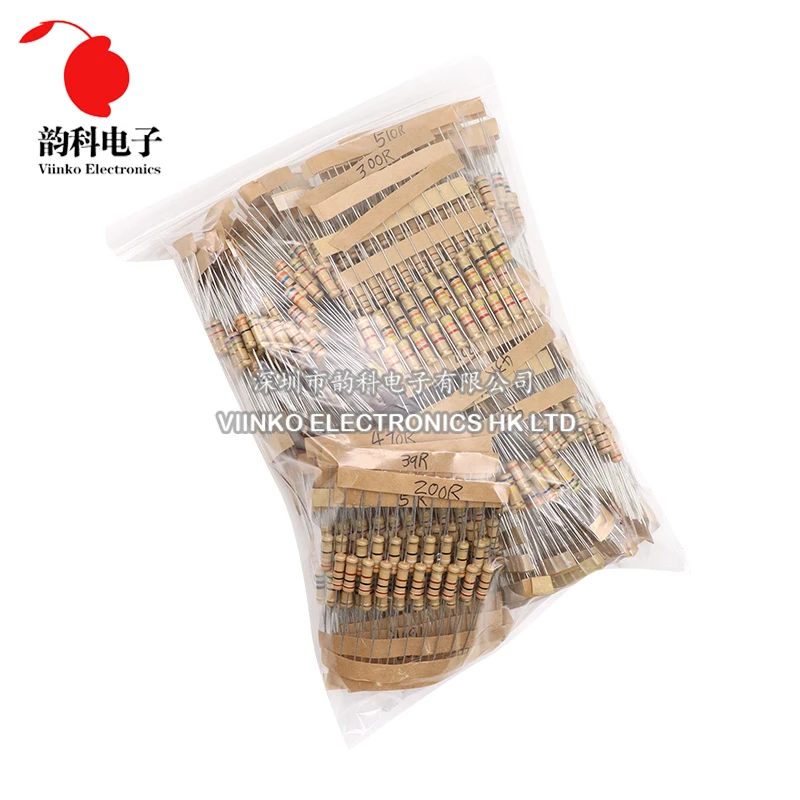 1220 buah 1W Kit Resistor Film karbon 5% Set bermacam-macam resistansi 0, 33R - 2.2M ohm paket sampel