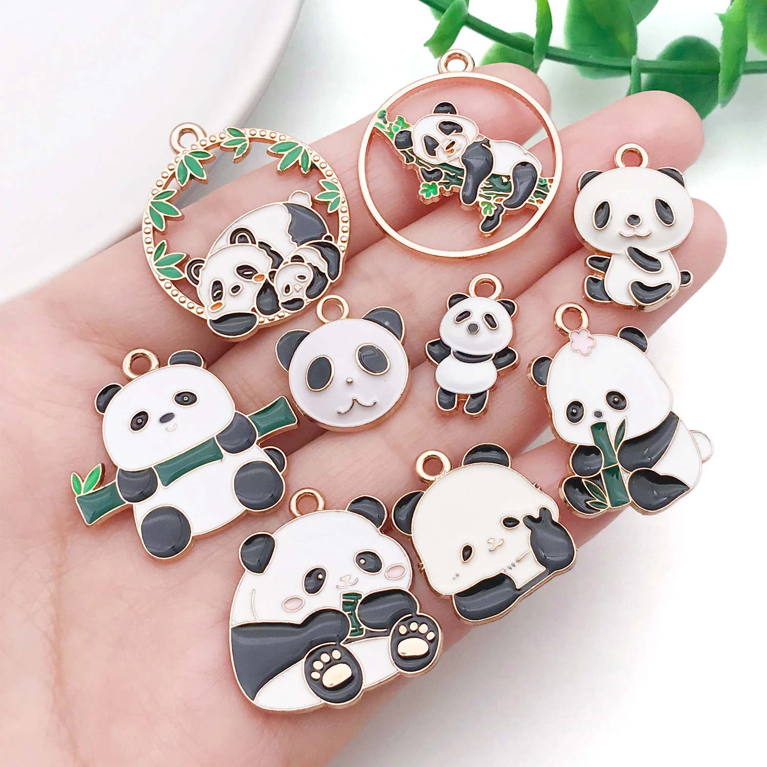Chinese Style Panda Charms, 30/50 Pcs Cartoon Panda Bamboo Enamel Alloy Pendants for DIY Earrings & Keychains Jewelry Making - view 2