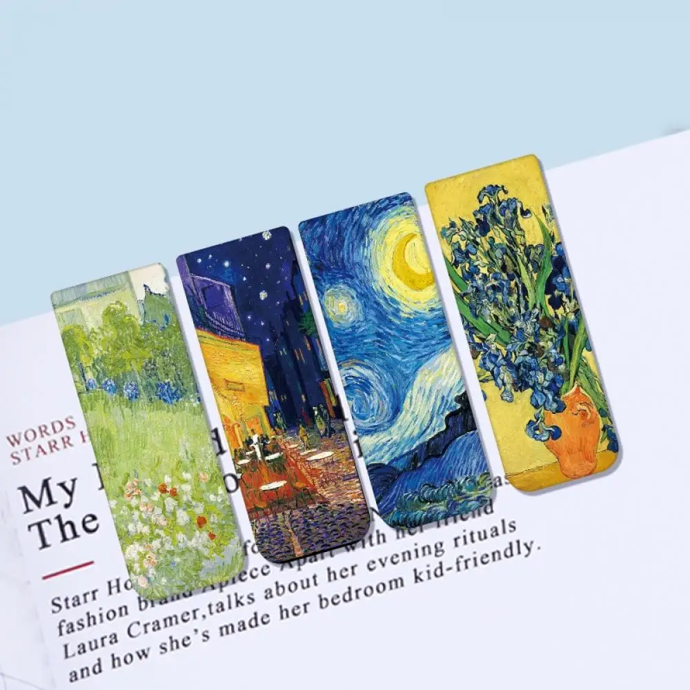 Magnetic Bookmark Suit 4 Pieces Creative World-Famous Painting Monet Van Gogh Retro Style Artistic Art Book Page Holder