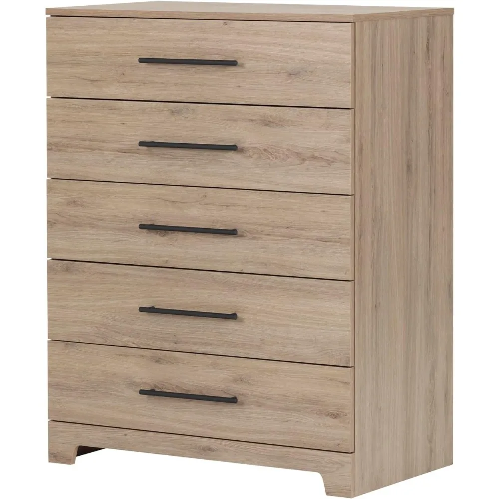 Rustic Oak Primo 5-Drawer Dresser with Nickel Handles