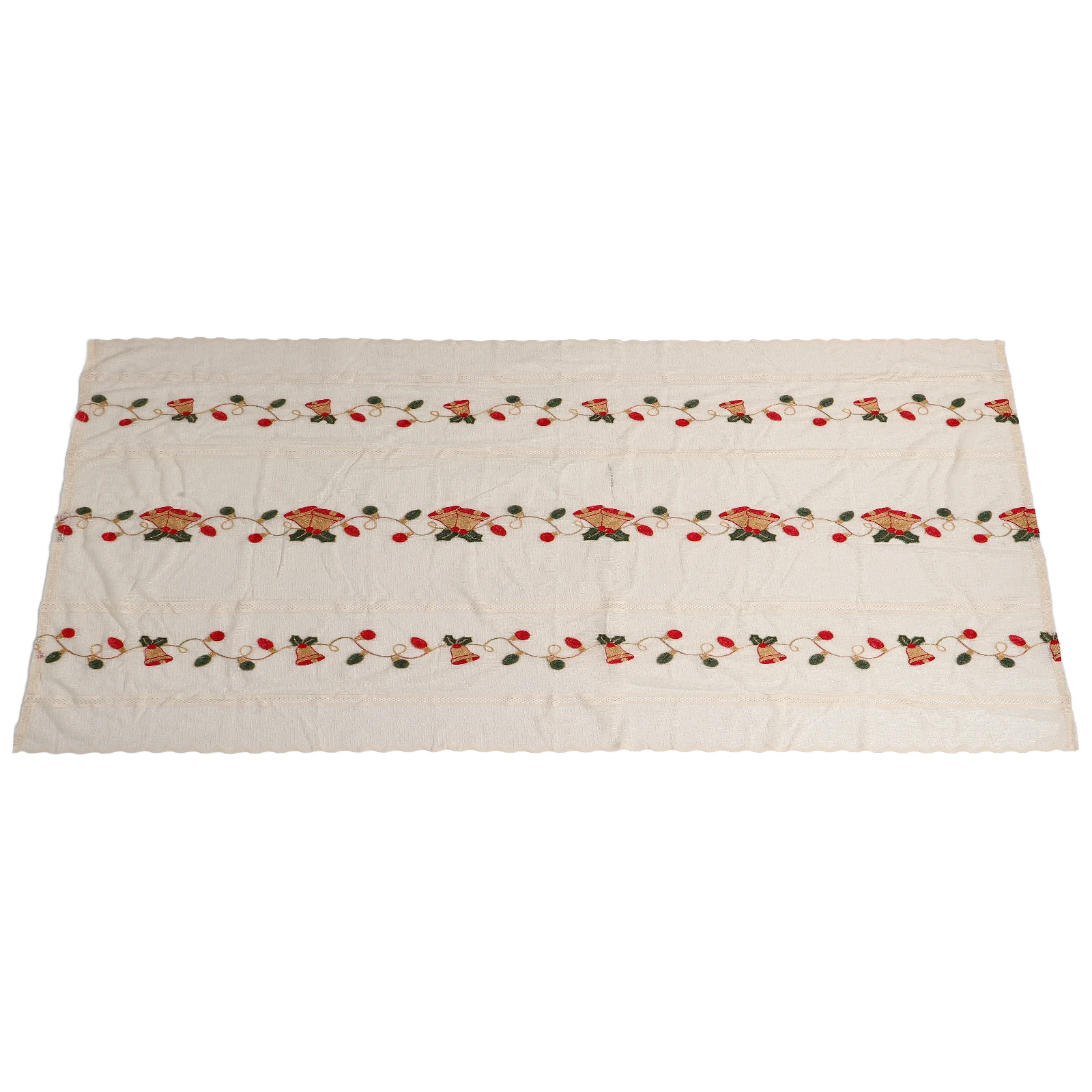

Elegant Christmas Tablecloth Embroidered Jingle Bell Design Festive Holiday Fabric Polyester Washable Decorative For