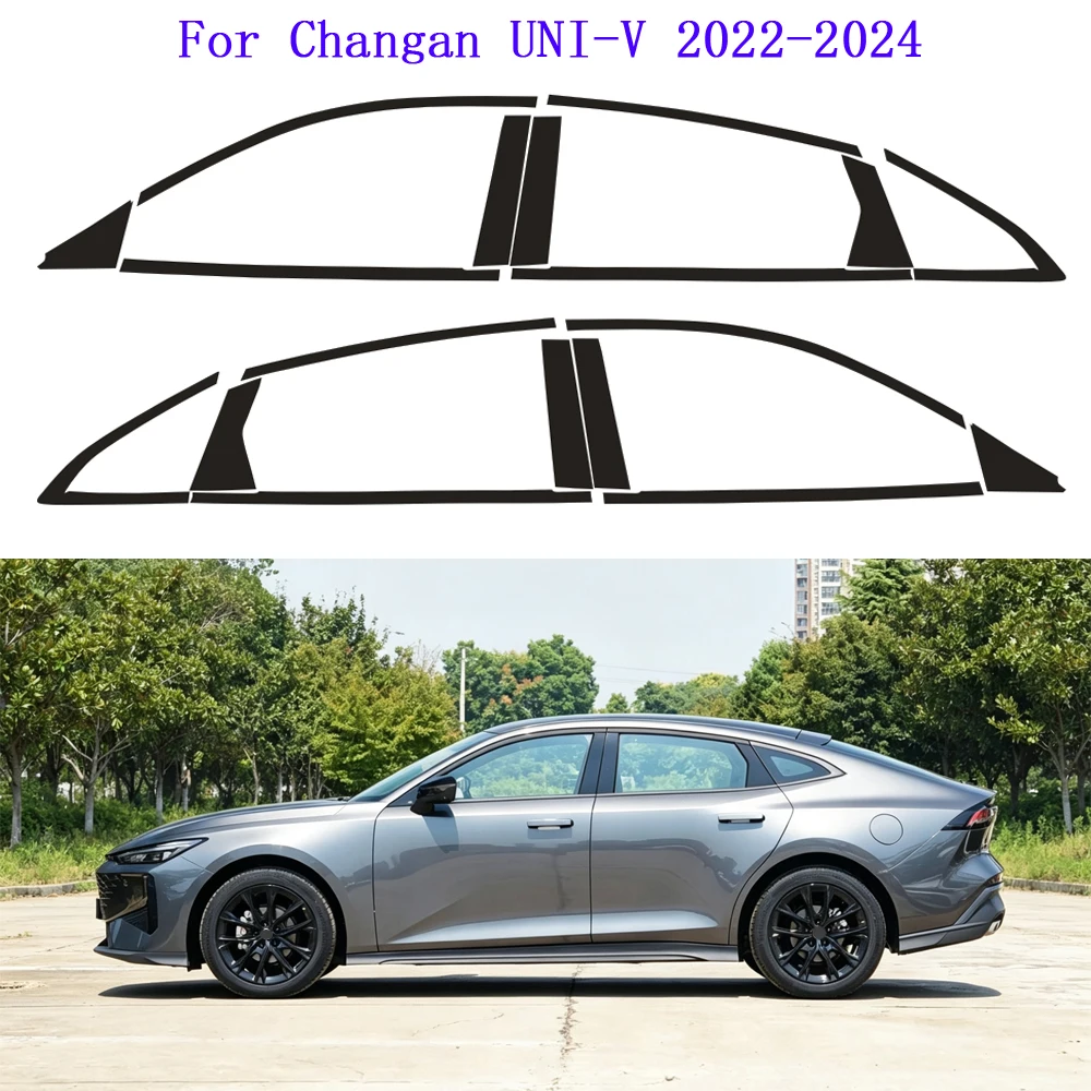 For Changan UNI-V 2022-2024 Window Chrome Delete Blackout ABC Pillars Glossy Black Stickers