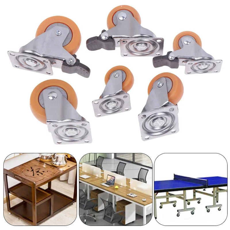 1PC DIY Accessories 1.25/1.5/2 Inch Orange Swivel Castor Trolley Rubber Furniture Table And Chair Mini Casters Wheels