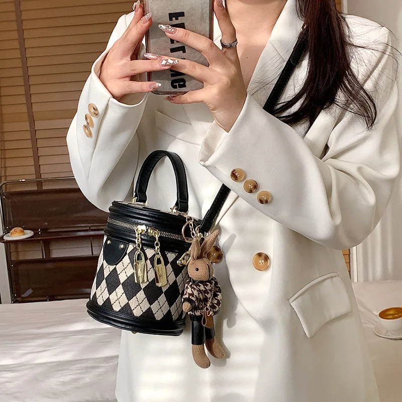 2023 Women\'s Bag Luxury Designer Zipper Small Handbags For Women Leather Bucket Shoulder Bag Fashion Crossbody Cylinder Bag