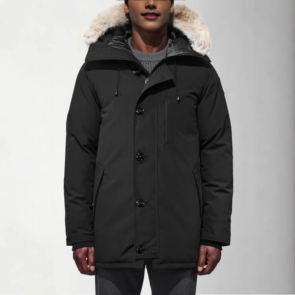 Chaqueta Chateau clásica para hombre, Parka con etiqueta negra, abrigo de plumas de ganso, cálido, resistente al viento, repelente al agua, cierre de cremallera, Abrigo con capucha