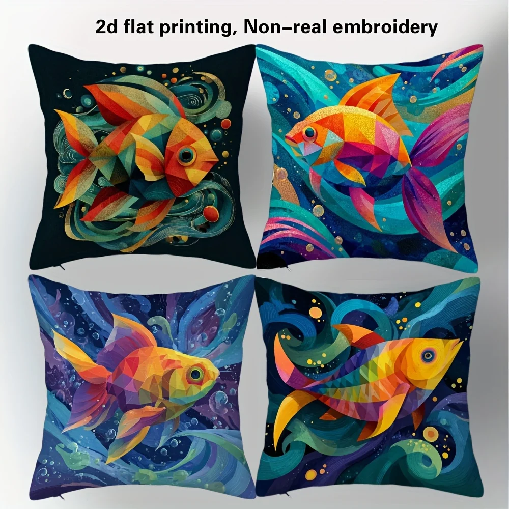 Simple geometric fish design digital printing pillow cover Short plush Suitable living rooms bedrooms sofas throw cushion cover
