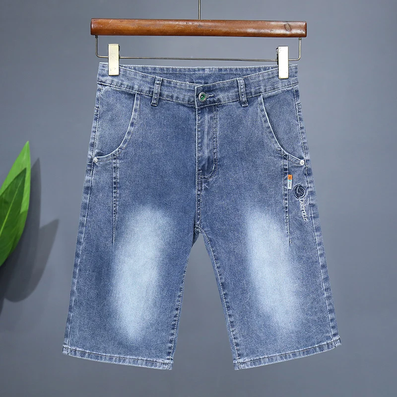 

Men's Elastic Short Jeans Summer New Fashion Straight Fit Casual Denim Shorts Cool Korean Fashion Casual Knee-length Pants