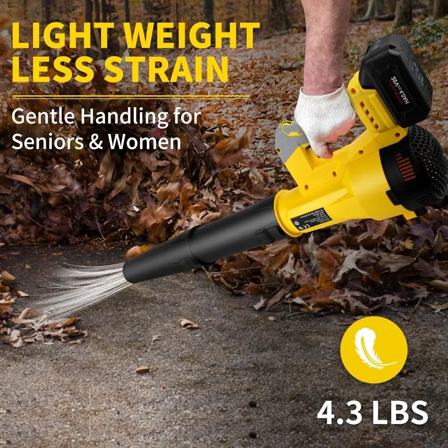 منفاخ أوراق شجر كهربائي لاسلكي مع 6 مستويات سرعة 580CFM 160MPH عالي الأداء 4.3 رطل تصميم خفيف الوزن يتضمن 2 × 4.0 أمبير في الساعة
